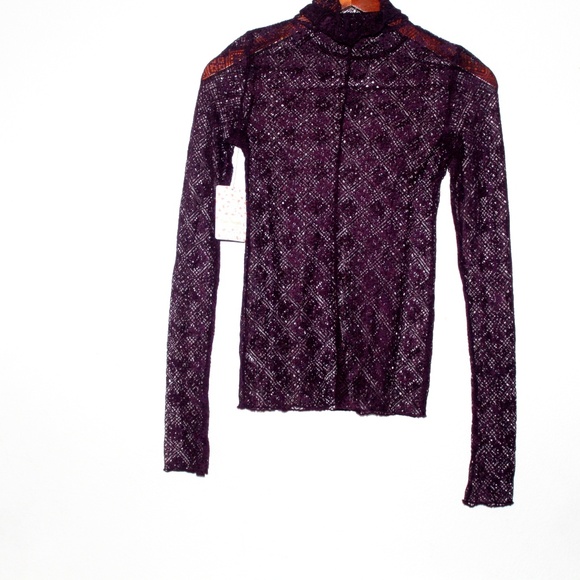 NWT Free People SHEER LACE TURTLENECK TOP - Picture 5 of 6